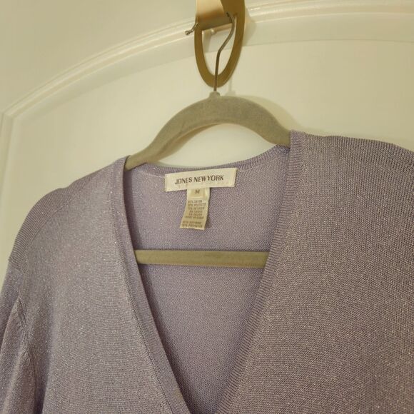 Jones New York Lavender/silver Shimmer Cardigan Womens Med. Classic, Party GUC - Picture 2 of 8
